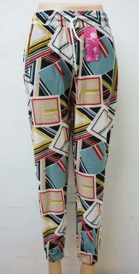 Women's Summer Linen Pants High Waisted Drawstring Printed Bohemian Trousers