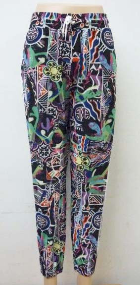Women's Summer Linen Pants High Waisted Drawstring Printed Bohemian Trousers