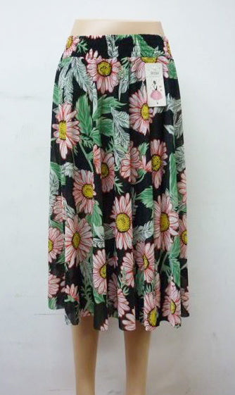 Women's Floral Midi Skirt with High Elastic Waist Flowy Ruffle Casual Summer Boho Skirts