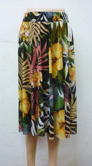 Women's Floral Midi Skirt with High Elastic Waist Flowy Ruffle Casual Summer Boho Skirts